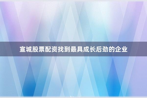 宣城股票配资找到最具成长后劲的企业