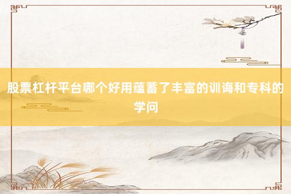 股票杠杆平台哪个好用蕴蓄了丰富的训诲和专科的学问