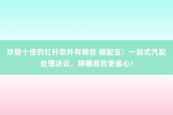 炒股十倍的杠杆软件有哪些 顺配宝:一站式汽配处理决议,精确高效更省心!